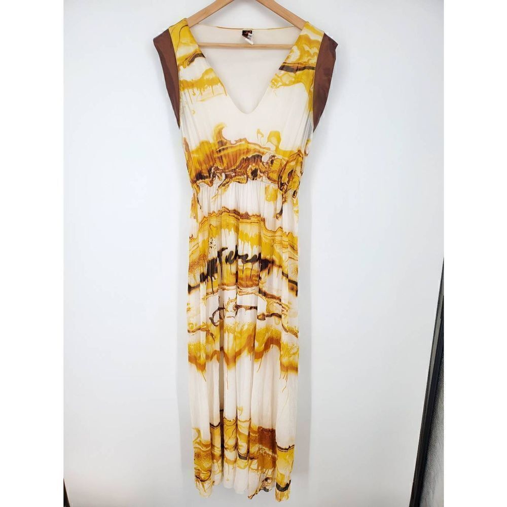Jean Paul Gaultier Soleil Vintage Y2K Yellow Brown Off White Maxi Dress Size Med